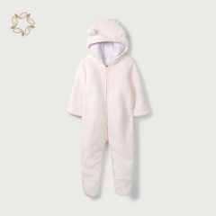 Newborn Toddler Baby Winter Fleece Jumpsuit Solid Cute Ear Hooded Romper baby winter romper eco friendly baby hoodie romper