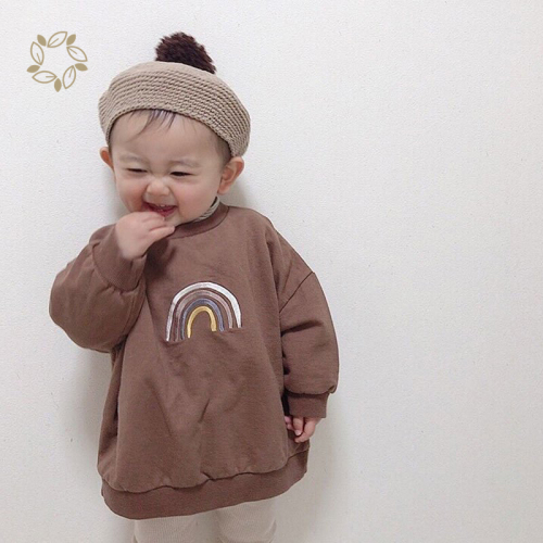 Organic bamboo cotton french terry jumper for baby eco friendly baby rainbow embroidered sweatshirt sustainable toddler Jumper