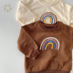 Organic bamboo cotton french terry jumper for baby eco friendly baby rainbow embroidered sweatshirt sustainable toddler Jumper