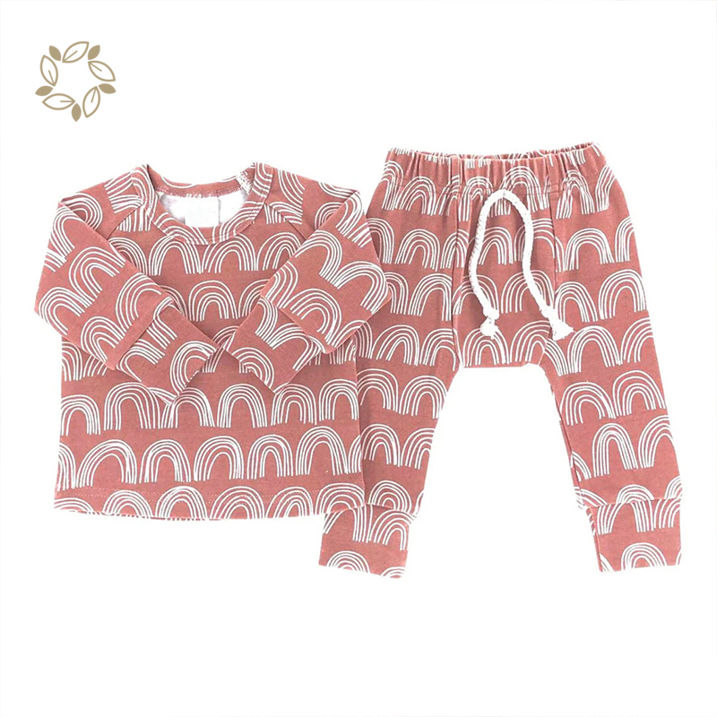 Organic cotton baby clothing set sustainable baby tee and harem pants eco friendly rainbows lounge set