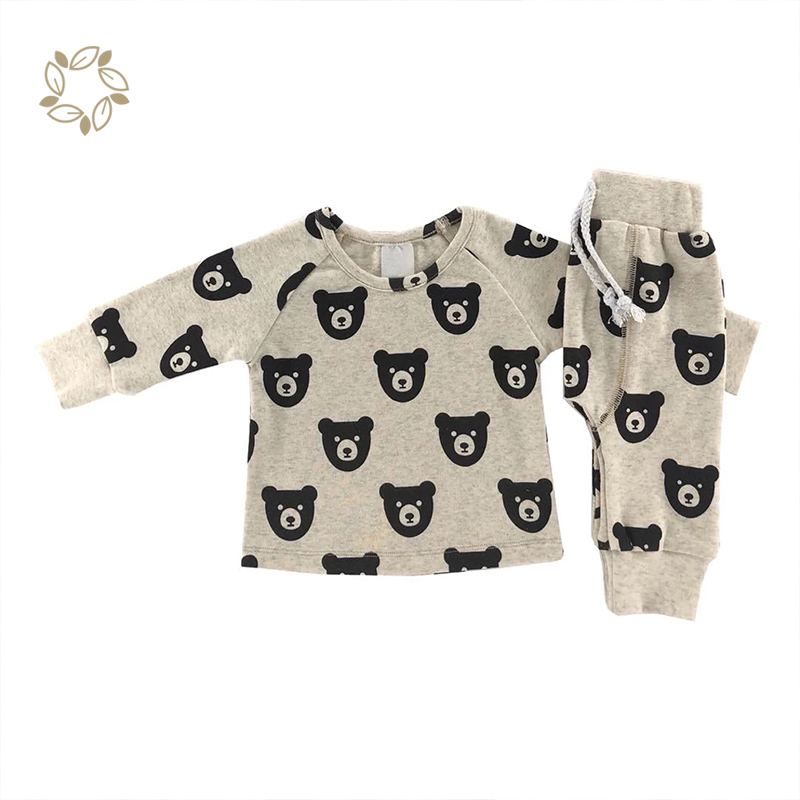 Bamboo cotton baby tshirt and Harem Pants sustainable bear baby lounge set eco friendly baby clothing set