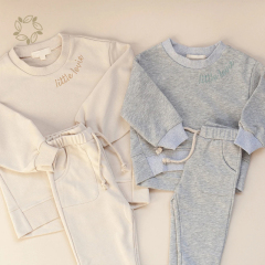 Organic cotton embroidered lounge set eco friendly baby embroidered sweatshirt set sustaianble baby clothing set