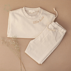 Organic cotton embroidered lounge set eco friendly baby embroidered sweatshirt set sustaianble baby clothing set