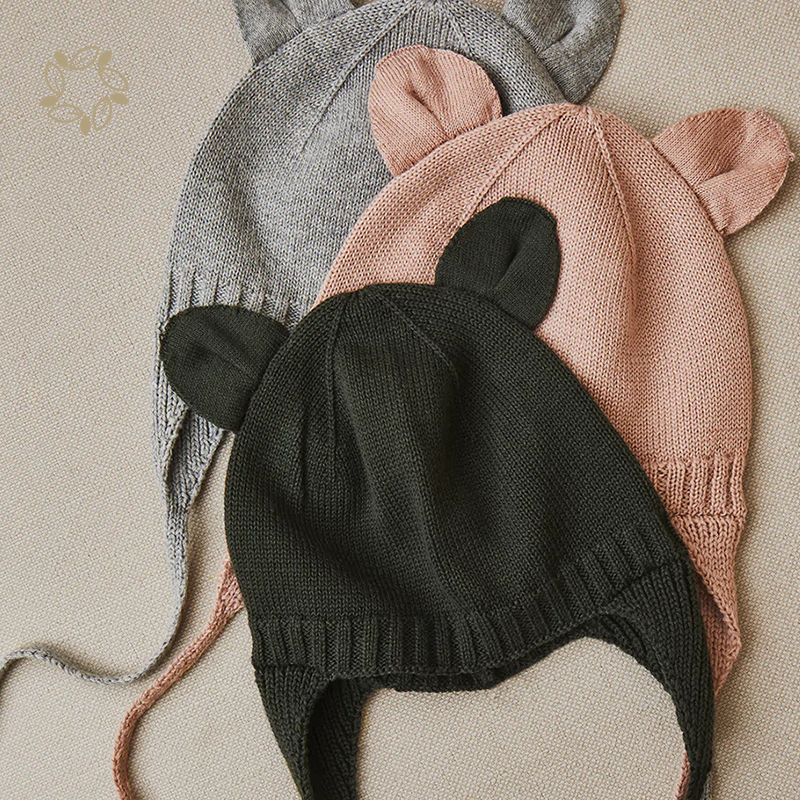 100% Organic cotton rib knit baby hats sustainable baby rib knit hats eco friendly knit beanies for newborn baby hat with string