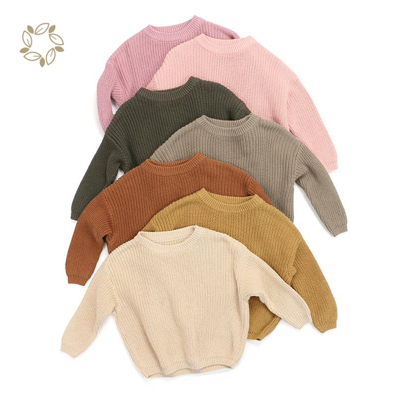 Organic cotton baby solid color sweater eco friendly baby chunky knit sweater sustainable knitted baby jumper