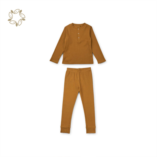Organic cotton rib elastane child pajamas sustainable ribbed kids pyjamas set eco friendly baby pyjama enfant