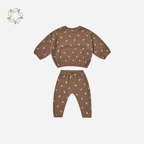 Organic bamboo toddler waffle sweatshirt and jogger eco friendly baby clothing set sustainable toddler 2 piece outfit