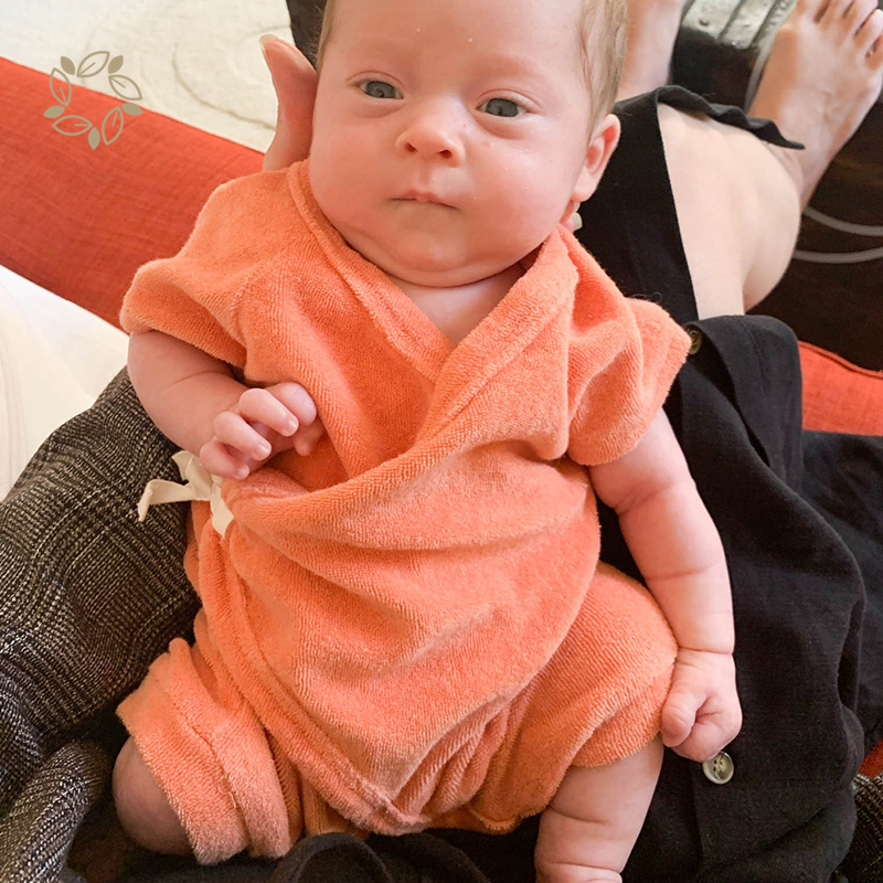 Bamboo cotton terry long leg kimono bodysuit eco friendly towelling baby onesie sustainable terry cloth baby romper