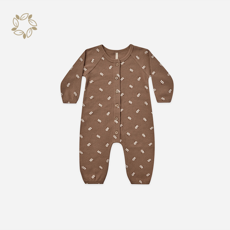 Bamboo cotton waffle sleepsuit for infants sustainable newborn waffle romper eco friendly baby waffle long sleeve jumpsuit