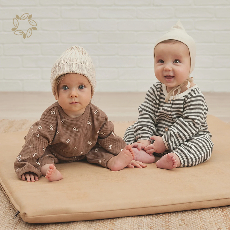 Bamboo cotton waffle sleepsuit for infants sustainable newborn waffle romper eco friendly baby waffle long sleeve jumpsuit