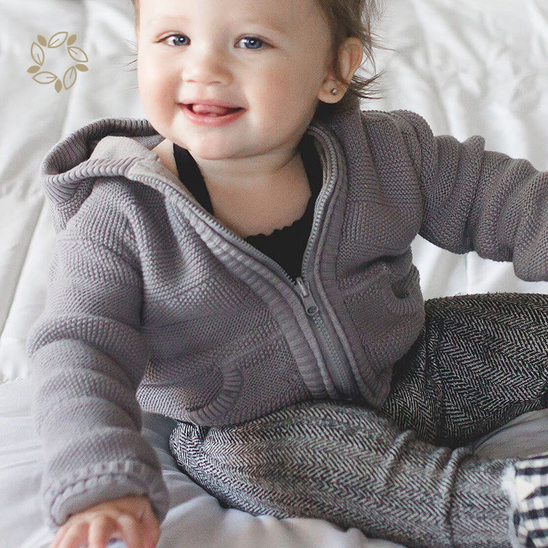100% organic cotton knit zip hoodie sustainable baby rib knit zip hoodie jacket eco friendly baby rib knit jumper