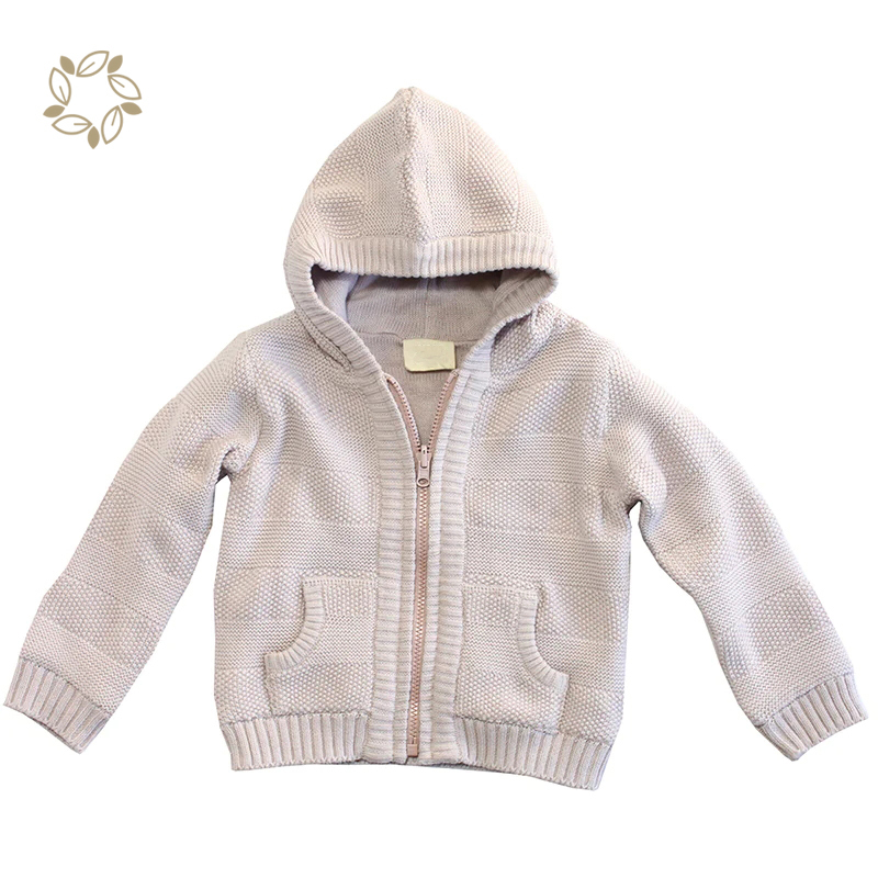 100% organic cotton knit zip hoodie sustainable baby rib knit zip hoodie jacket eco friendly baby rib knit jumper