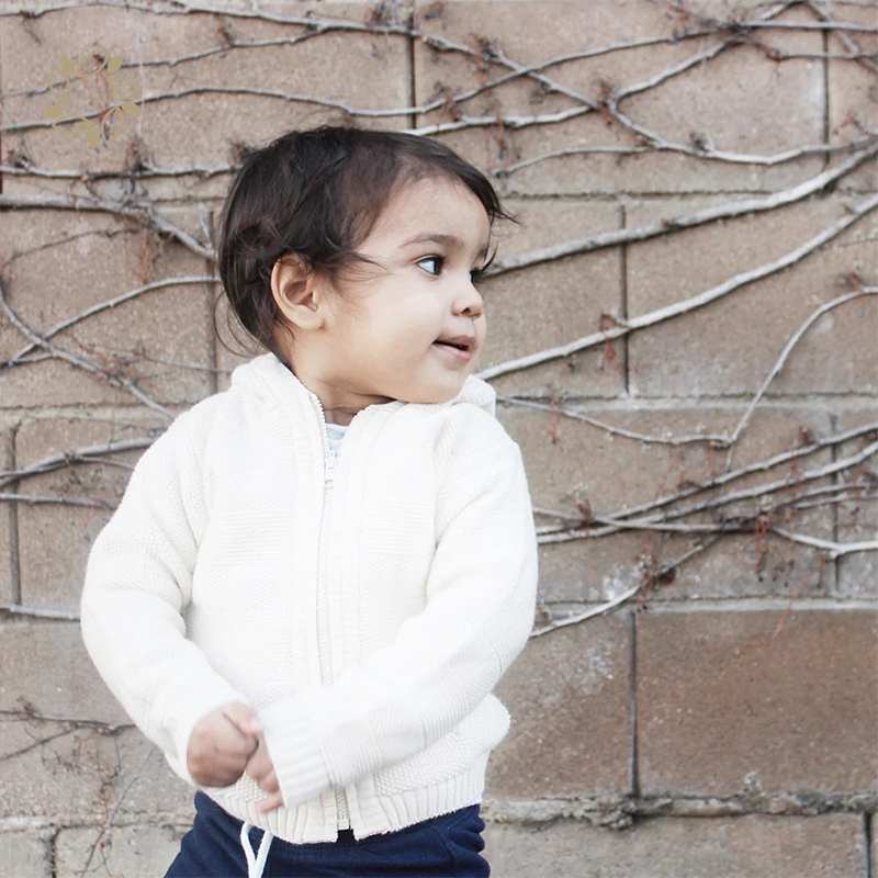 100% organic cotton knit zip hoodie sustainable baby rib knit zip hoodie jacket eco friendly baby rib knit jumper