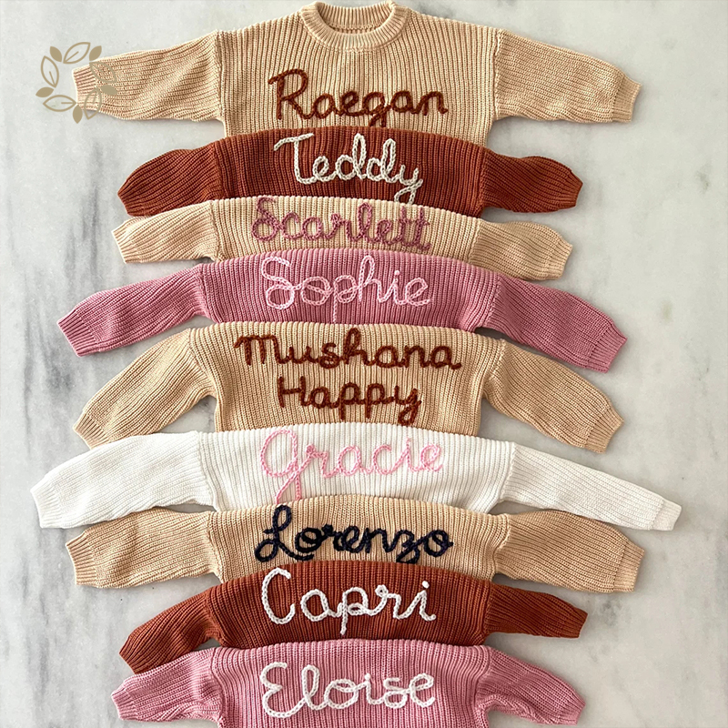 100% Organic cotton baby sweater custom sustainable embroidered baby and toddler sweater eco friendly baby knit sweater