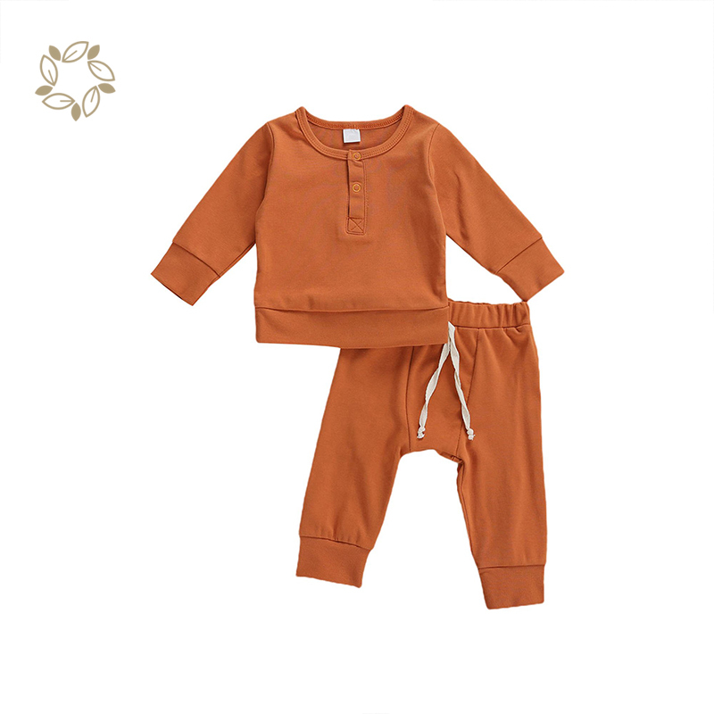 Autumn Winter Baby Girls Boys Clothes Sets Solid Long Sleeve Pullover Sweatshirt Tops Pants french terry toddler pullover