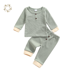 Newborn Baby Girl Boy Clothes Unisex Infant Baby Solid Outfit Waffle Top T-shirt Elastic Pant Toddler waffle Outfit