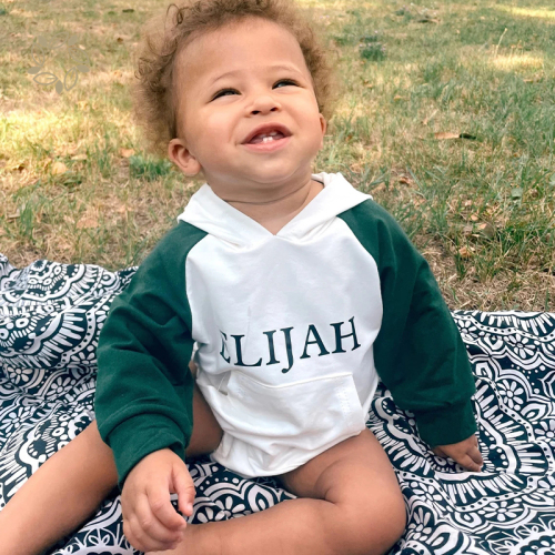 Organic cotton baby personalized sweatshirt onesie romper eco friendly infant hoodie romper sustainable baby pullover sleepsuit