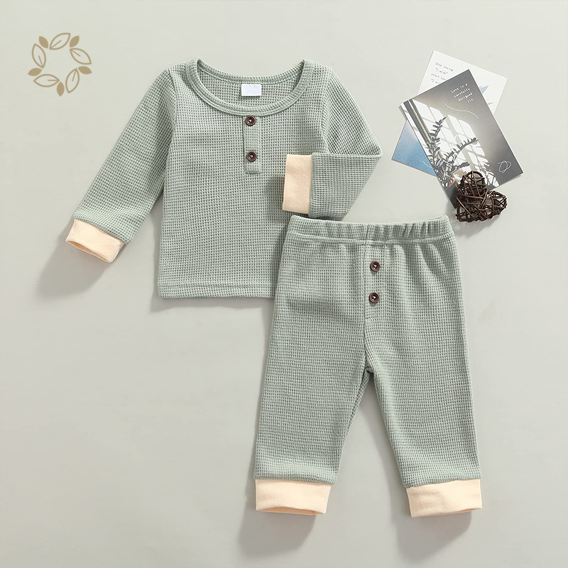 Newborn Baby Girl Boy Clothes Unisex Infant Baby Solid Outfit Waffle Top T-shirt Elastic Pant Toddler waffle Outfit
