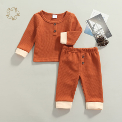 Newborn Baby Girl Boy Clothes Unisex Infant Baby Solid Outfit Waffle Top T-shirt Elastic Pant Toddler waffle Outfit