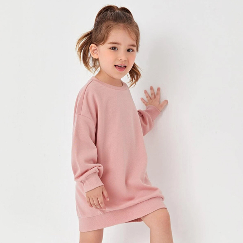 Organic Cotton Baby Sweatshirt baby crew neck pullover kids Girls Drop Shoulder Solid Sweatshirt Dress Baby girl sweatshirts