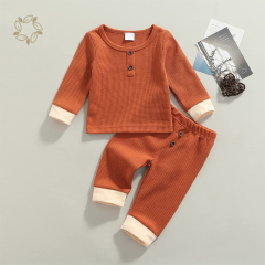 Newborn Baby Girl Boy Clothes Unisex Infant Baby Solid Outfit Waffle Top T-shirt Elastic Pant Toddler waffle Outfit