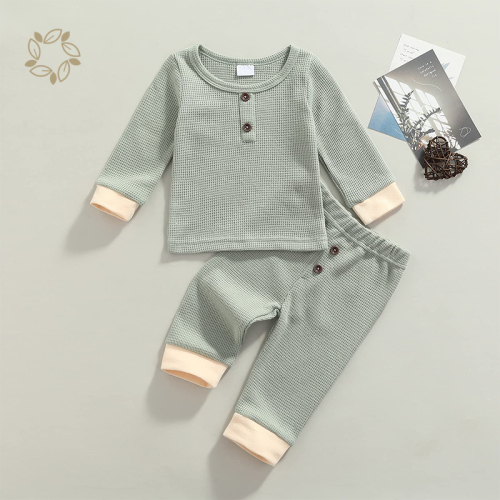 Newborn Baby Girl Boy Clothes Unisex Infant Baby Solid Outfit Waffle Top T-shirt Elastic Pant Toddler waffle Outfit