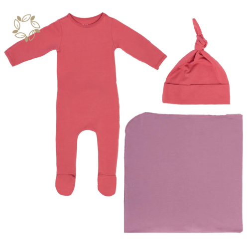100% organic cotton newborn bundle in multiple colors eco friendly newborn romper+blanket+beanies sustainable newborn bundle