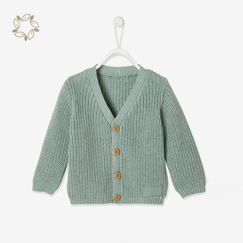 100% organic cotton baby cardigan sustainable rib cardigan for baby eco friendly rib knit jumper baby clothing