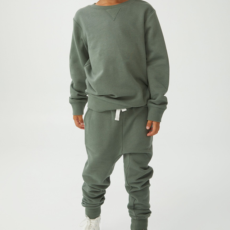 Organic Fleece Pullover and pant kids boy sportswear Eco-friendly organic cotton children sweatshirt and sweatpants set