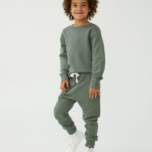 Organic Fleece Pullover and pant kids boy sportswear Eco-friendly organic cotton children sweatshirt and sweatpants set