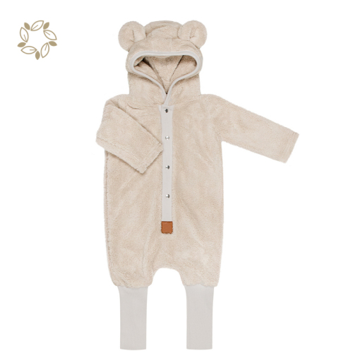 Sustainable infant hoodie Jumpsuit eco friendly baby winter romper lambs wool romper infant jumpsuit