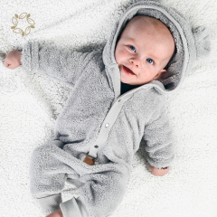 Sustainable infant hoodie Jumpsuit eco friendly baby winter romper lambs wool romper infant jumpsuit