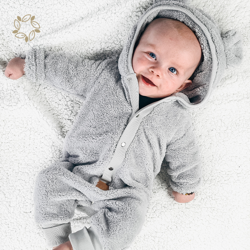 Sustainable infant hoodie Jumpsuit eco friendly baby winter romper lambs wool romper infant jumpsuit