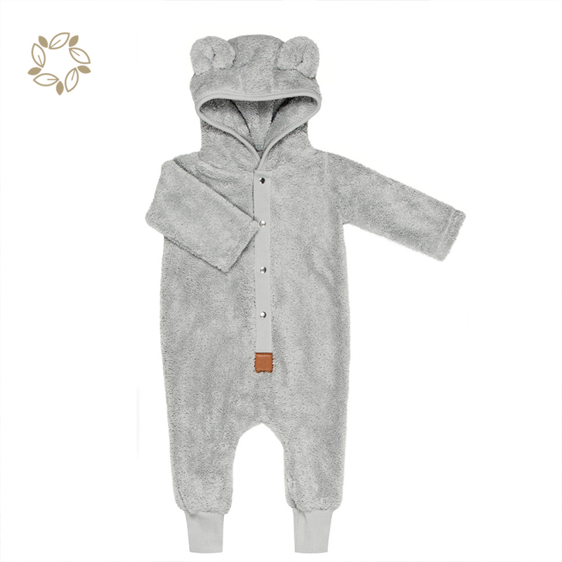 Sustainable infant hoodie Jumpsuit eco friendly baby winter romper lambs wool romper infant jumpsuit