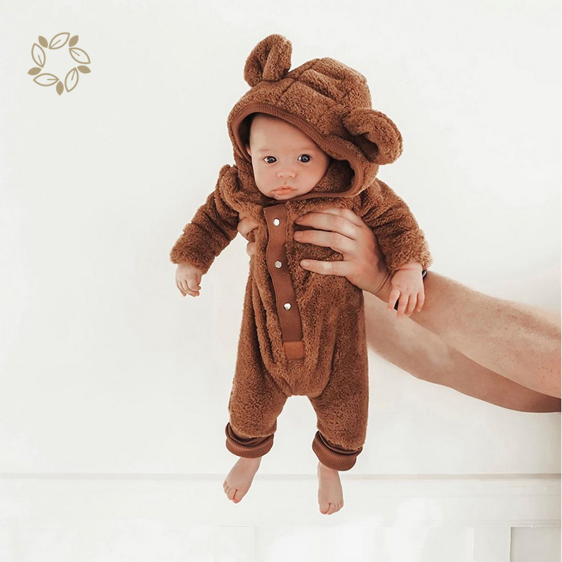 Sustainable infant hoodie Jumpsuit eco friendly baby winter romper lambs wool romper infant jumpsuit