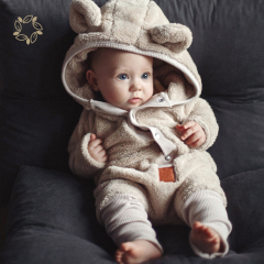 Sustainable infant hoodie Jumpsuit eco friendly baby winter romper lambs wool romper infant jumpsuit