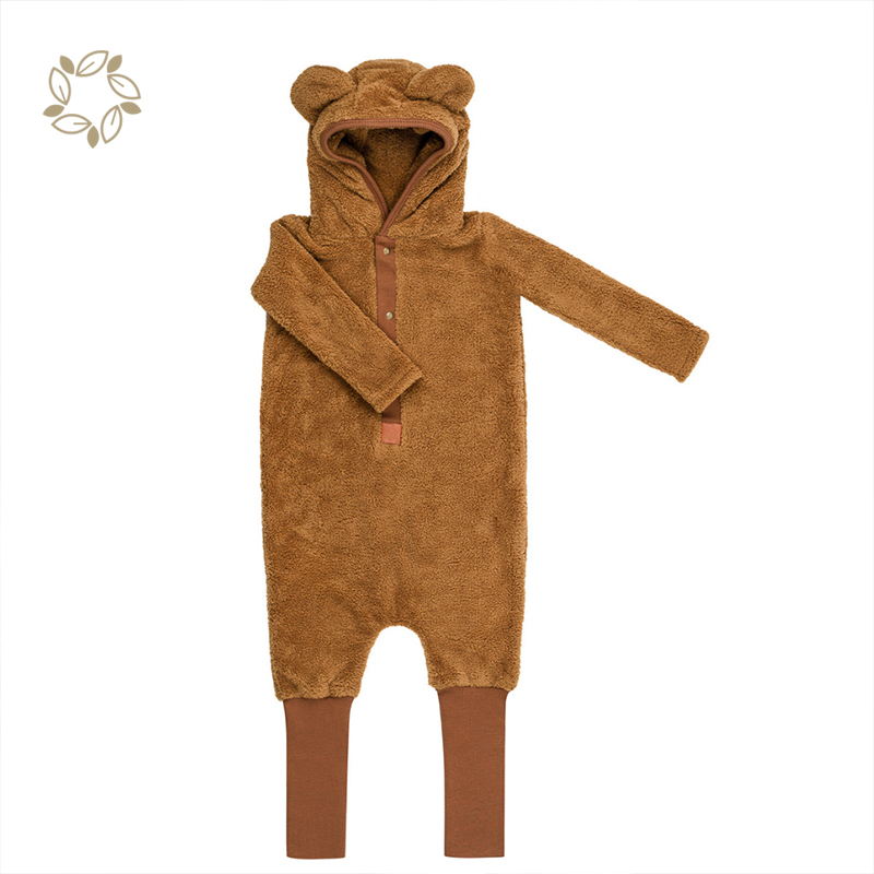 Sustainable infant hoodie Jumpsuit eco friendly baby winter romper lambs wool romper infant jumpsuit