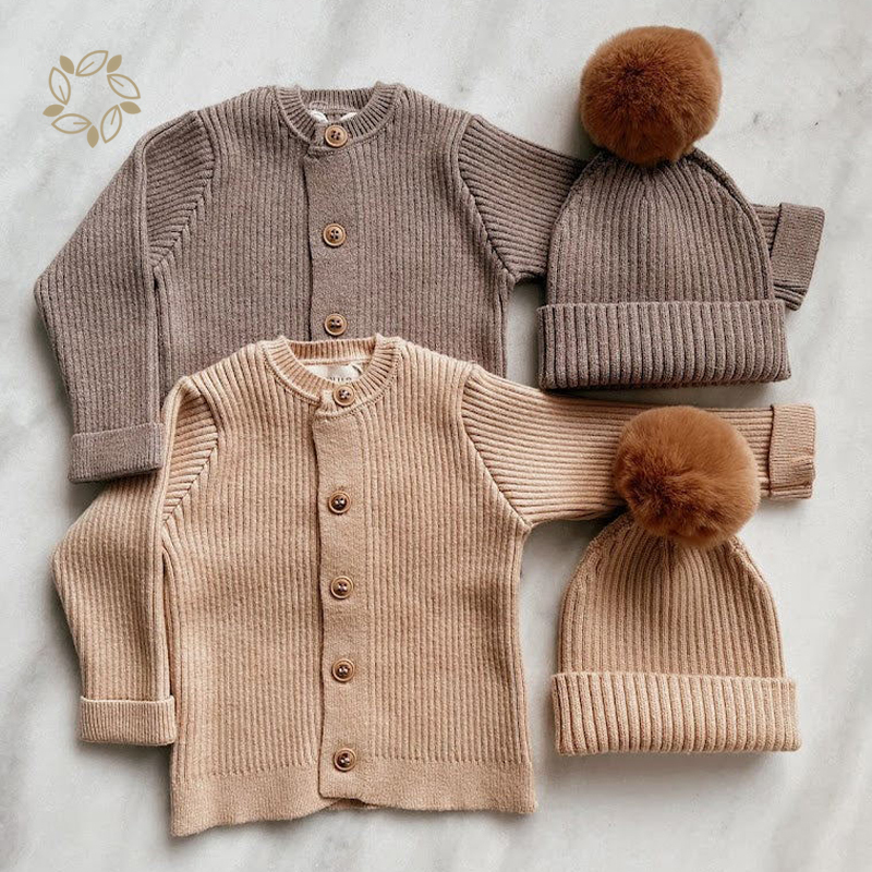 100% organic cotton baby cardigan and pant eco friendly infant rib knit baby cardigan set eco friendly baby sweater and pants
