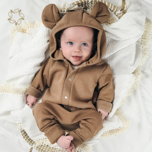 Organic cotton baby jumpsuit with hood sustainable baby hoodie romper eco friendly jumpsuit with hood