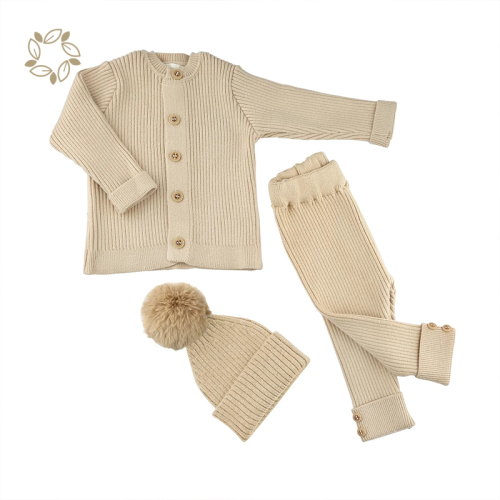 100% organic cotton baby cardigan and pant eco friendly infant rib knit baby cardigan set eco friendly baby sweater and pants