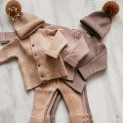 100% organic cotton baby cardigan and pant eco friendly infant rib knit baby cardigan set eco friendly baby sweater and pants