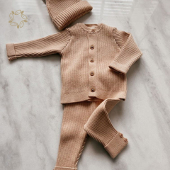 100% organic cotton baby cardigan and pant eco friendly infant rib knit baby cardigan set eco friendly baby sweater and pants