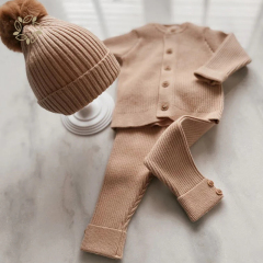 100% organic cotton baby cardigan and pant eco friendly infant rib knit baby cardigan set eco friendly baby sweater and pants