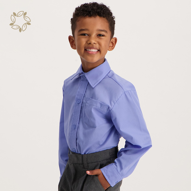 Boys Long Sleeve Regular School Shirt eco friendly 100% organic cotton boys shirt sustainable kids Blue School Shirt