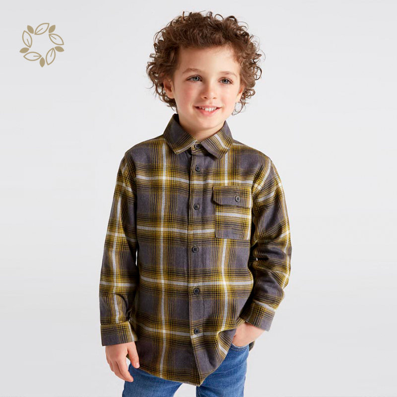 100% organic cotton long sleeve check shirt boy eco friendly boys shirt sustainable plaid shirt for kids
