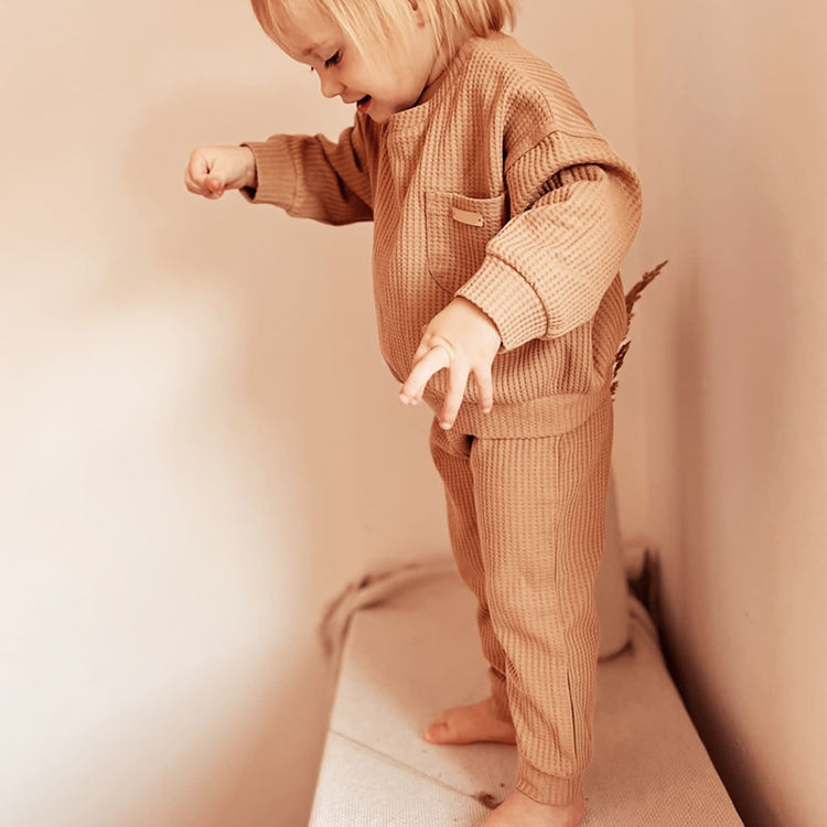 waffle kids set Organic Cotton toddler pullover and jogger sustainable toddler two piece set Eco-friendly sportswear