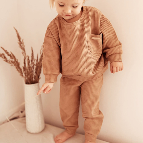 waffle kids set Organic Cotton toddler pullover and jogger sustainable toddler two piece set Eco-friendly sportswear