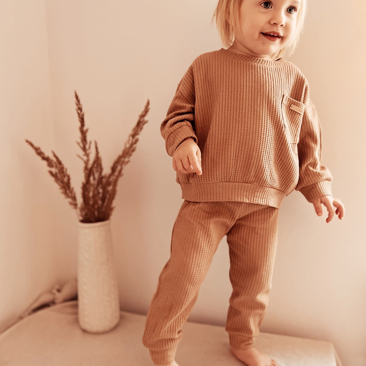waffle kids set Organic Cotton toddler pullover and jogger sustainable toddler two piece set Eco-friendly sportswear