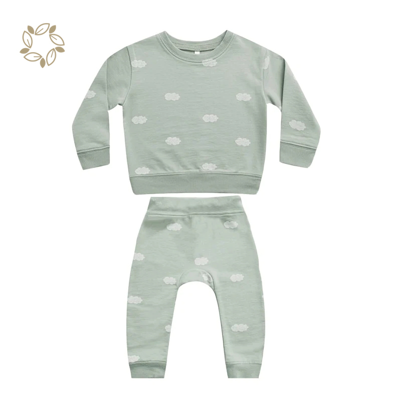 Sustainable newborn crew necks organic cotton colorful print sweatshirt pants set eco friendly baby sweatshirt and jogger