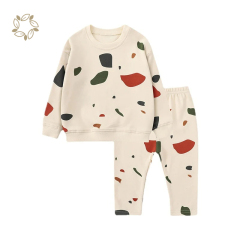 Sustainable newborn crew necks organic cotton colorful print sweatshirt pants set eco friendly baby sweatshirt and jogger